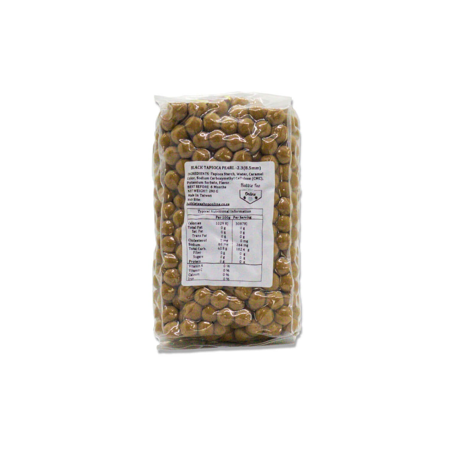 A 3kg clear plastic bag of brown tapioca pearls, labeled "Tapioca Pearls." Its transparent packaging reveals neatly arranged pearls, ideal for those craving the delightful chew of authentic tapioca in every bite.